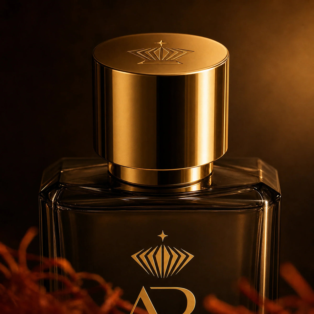 Goldener Verschluss des ARBACH Flakons mit gravierter Krone, Nahaufnahme